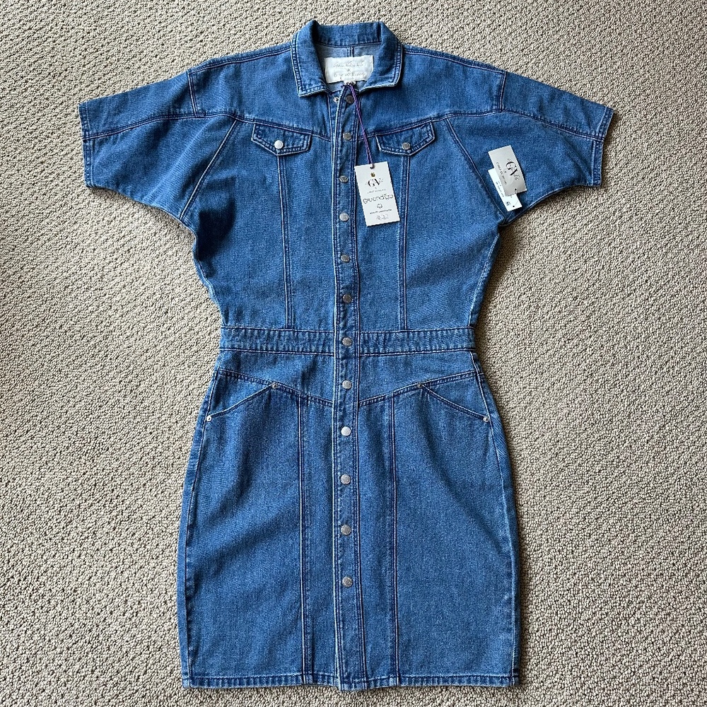 Christian Siriano x Gloria Vanderbilt Blue Denim Button-Front Shirtwaist Dress